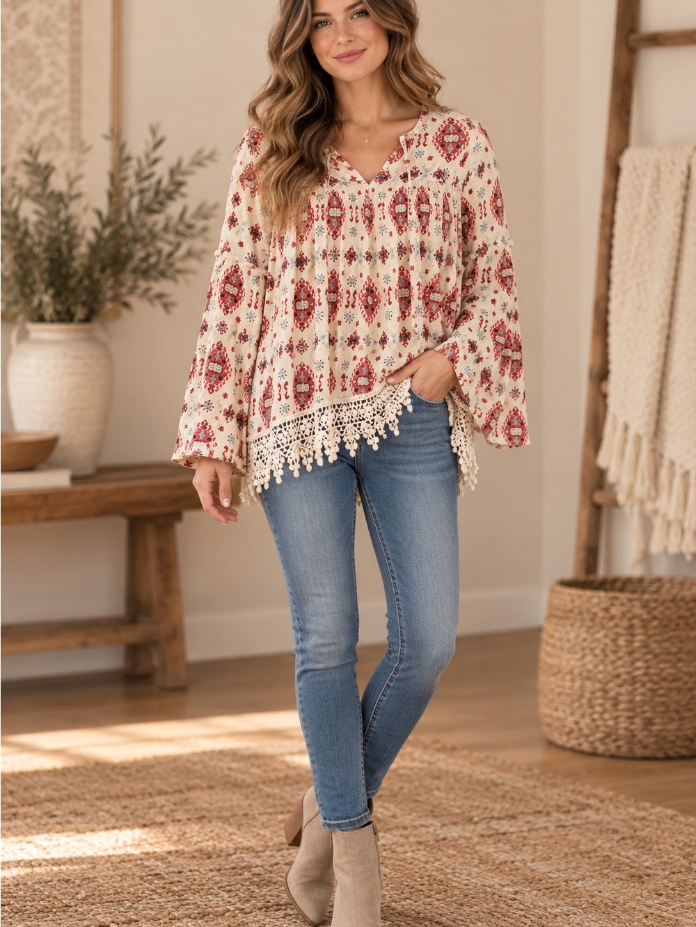 Altar'd State Top with Crochet Fringe (090678) 🌼 ☀️